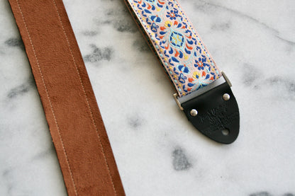 White 'Peacock' Guitar/Bass Hippie Strap