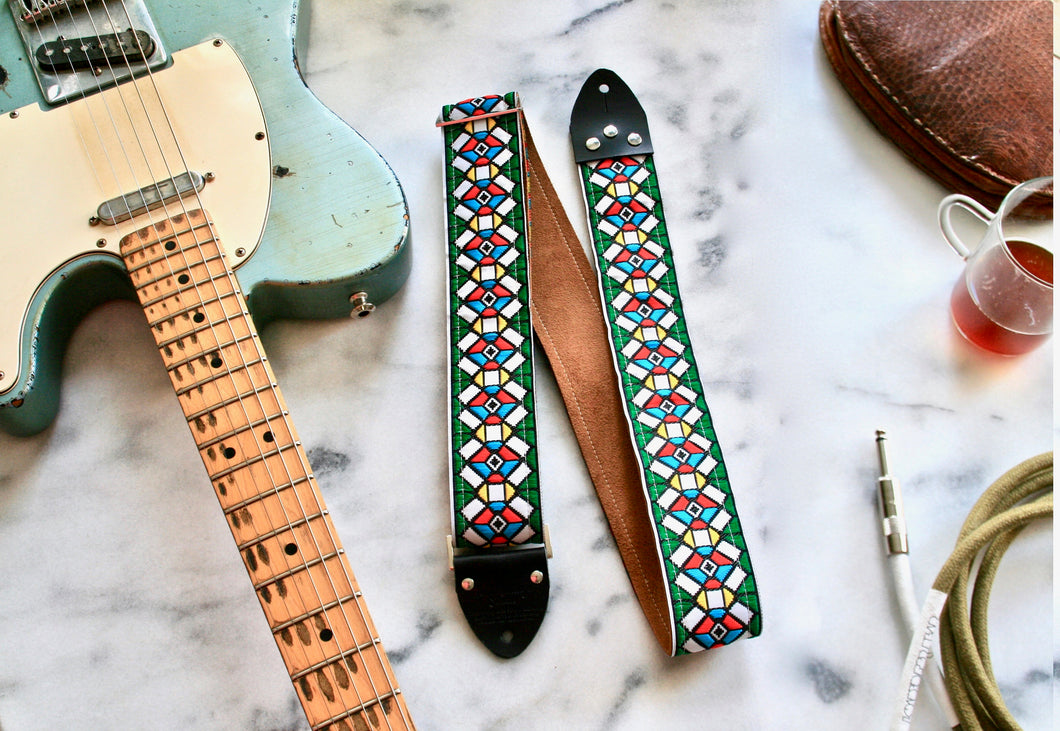 Green 'Stained Glass' Guitar/Bass Hippie Strap